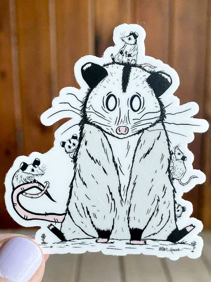 Opossum et bébés - Autocollant pour la vente par After Hours Creative