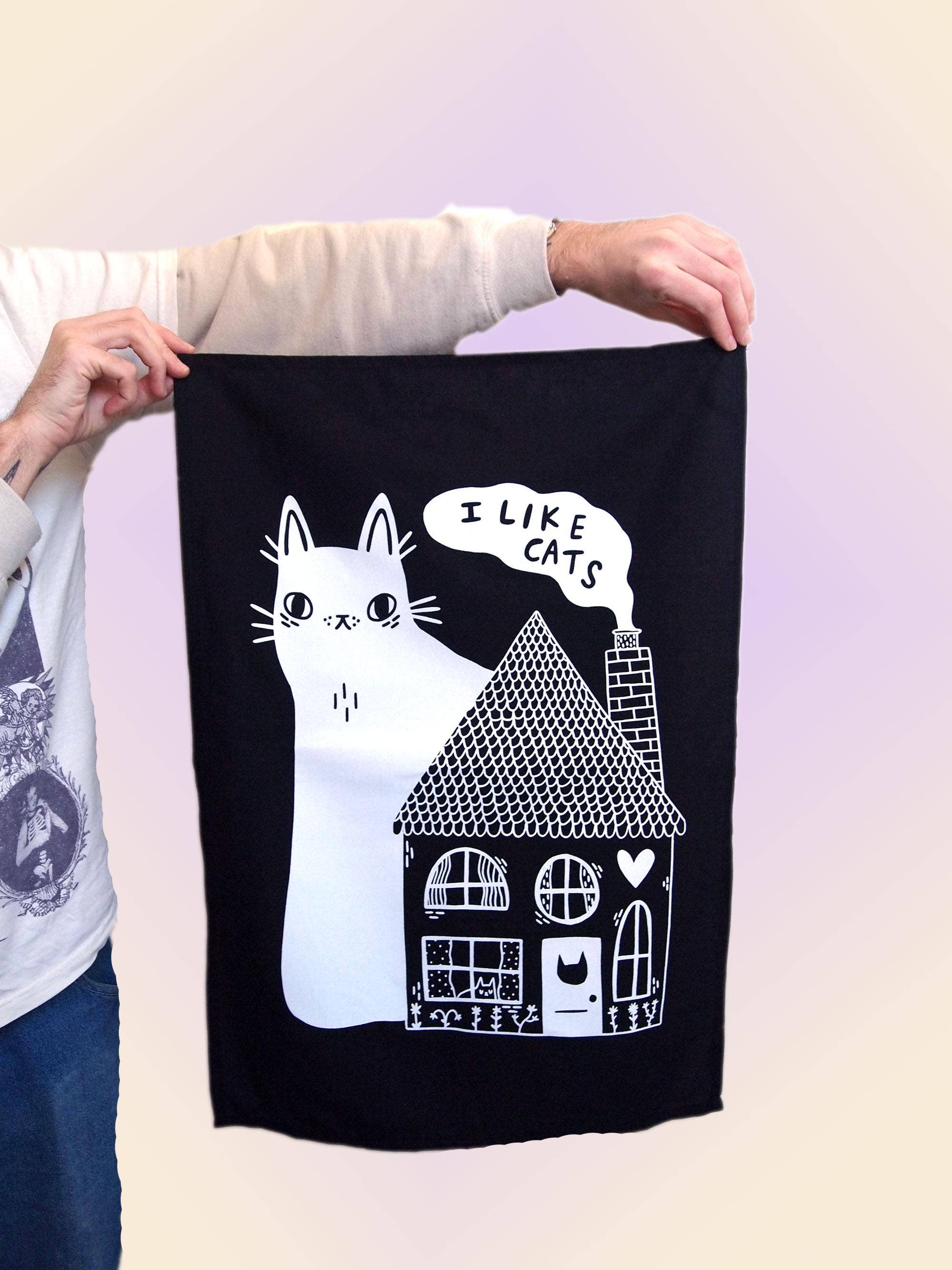 I LIKE CATS - Wholesale Tea Towel - Cotton Tea Towel With Cat and House Screen Print8