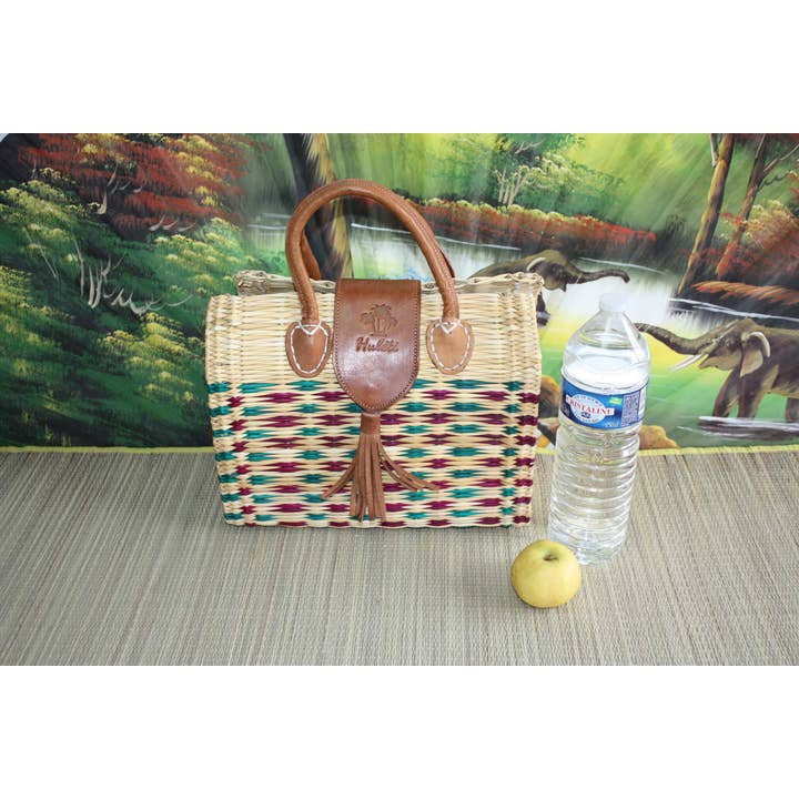 Boutique Huléti - Wholesale Beach Bag - Two-tone suitcase basket with magnetic closure - JONC + LEATHER - Handmade woven handbag - UNIQUE HULÉTI CREATION