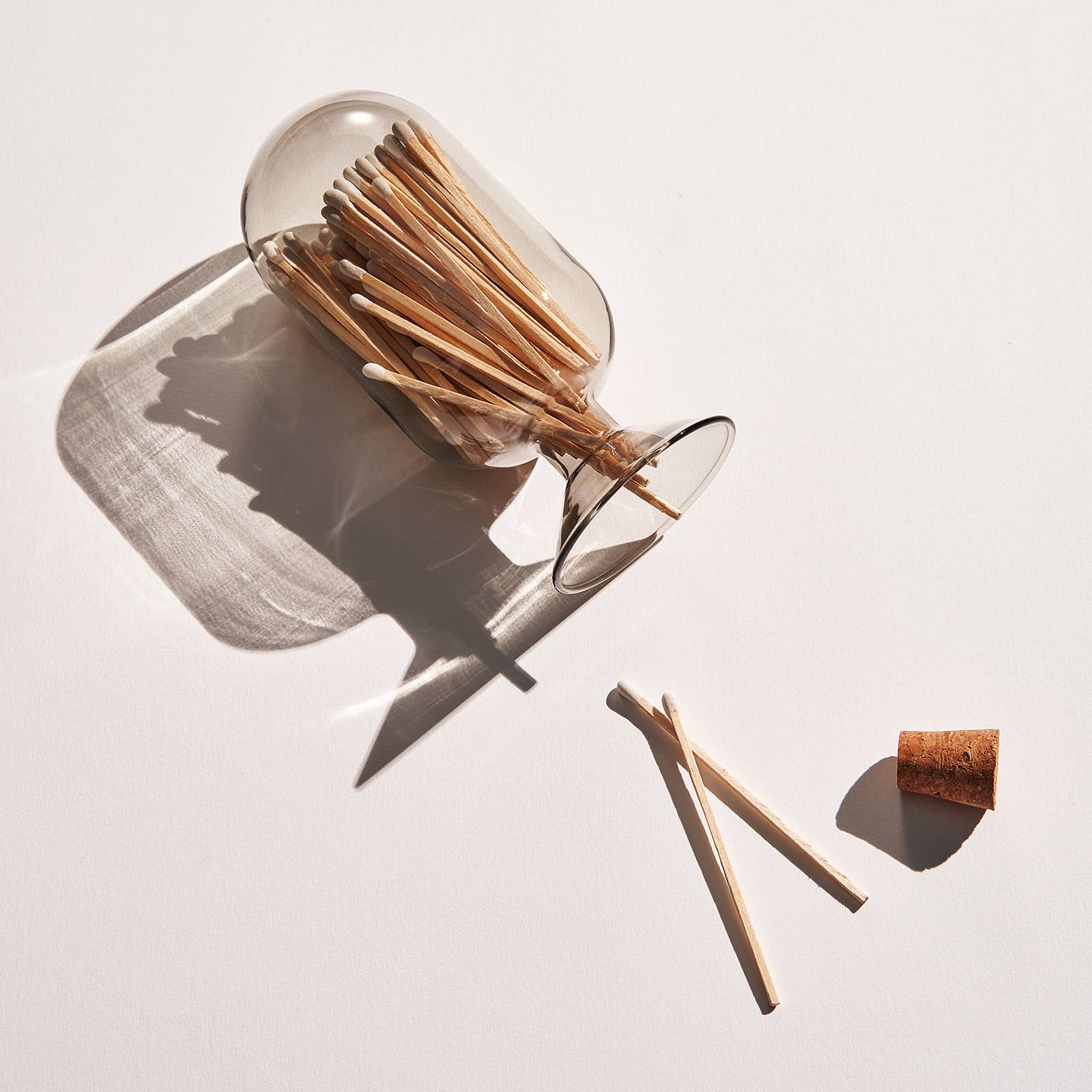 The Wine Savant /  Khen Glassware - Wholesale Match Holder - Grey Glass Match Cloche | 100 Match Sticks with Cork Stopper1