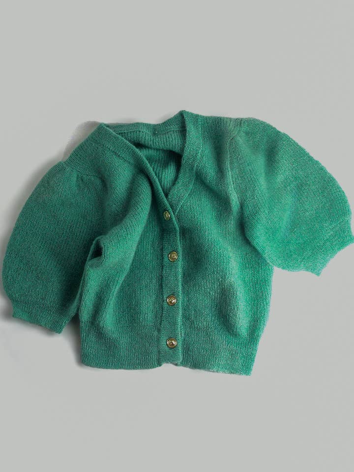 Haut à manches courtes tricoté à la main en mélange de mohair pour la vente par Juniper Theory