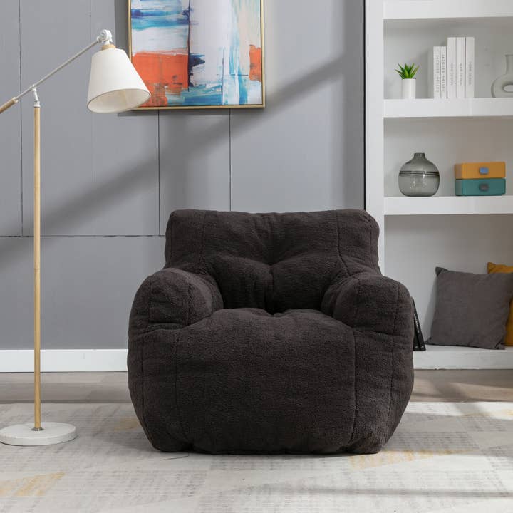39F Inc. - Wholesale Chair - Tufted Teddy Fabric Bean Bag Chair with Ergonomic Backrest
