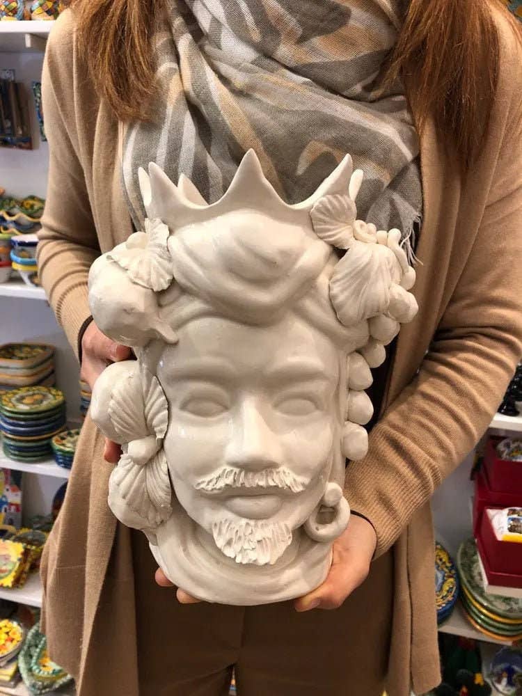 DD Ceramiche Siciliane - Wholesale Decorative Figurine - Moor's Heads Crown with Pointed Caltagirone Ceramic cm H.28 L.20 Handcrafted White5
