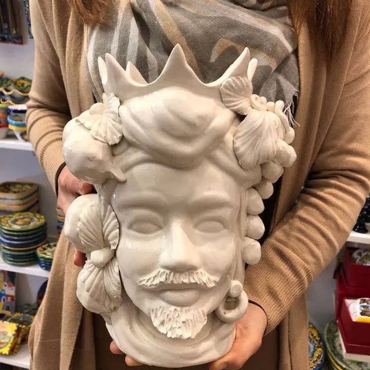 DD Ceramiche Siciliane - Wholesale Decorative Figurine - Moor's Heads Crown with Pointed Caltagirone Ceramic cm H.28 L.20 Handcrafted White5