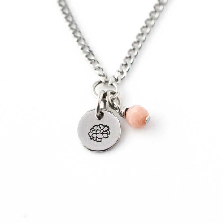 October Birthflower & Birthstone Necklace, Marigold & Opal, Handmade Personalised Jewellery for wholesale by Little Gems Jewels