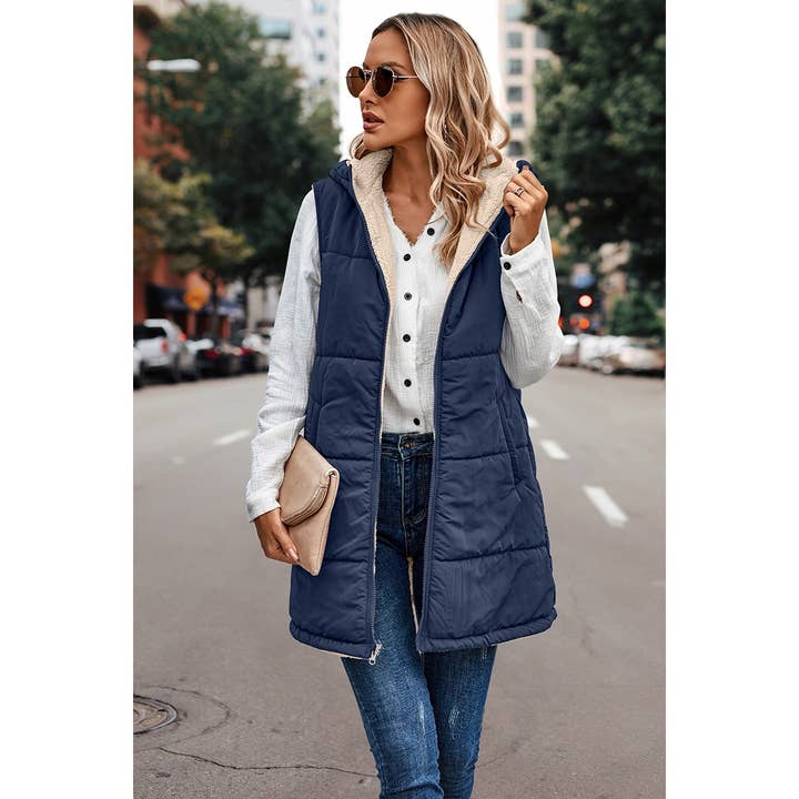 Supreme Fashion - Wholesale Outerwear Vest - Women's - Faux Fur Strip Zipper Front Open Pockets Coat
