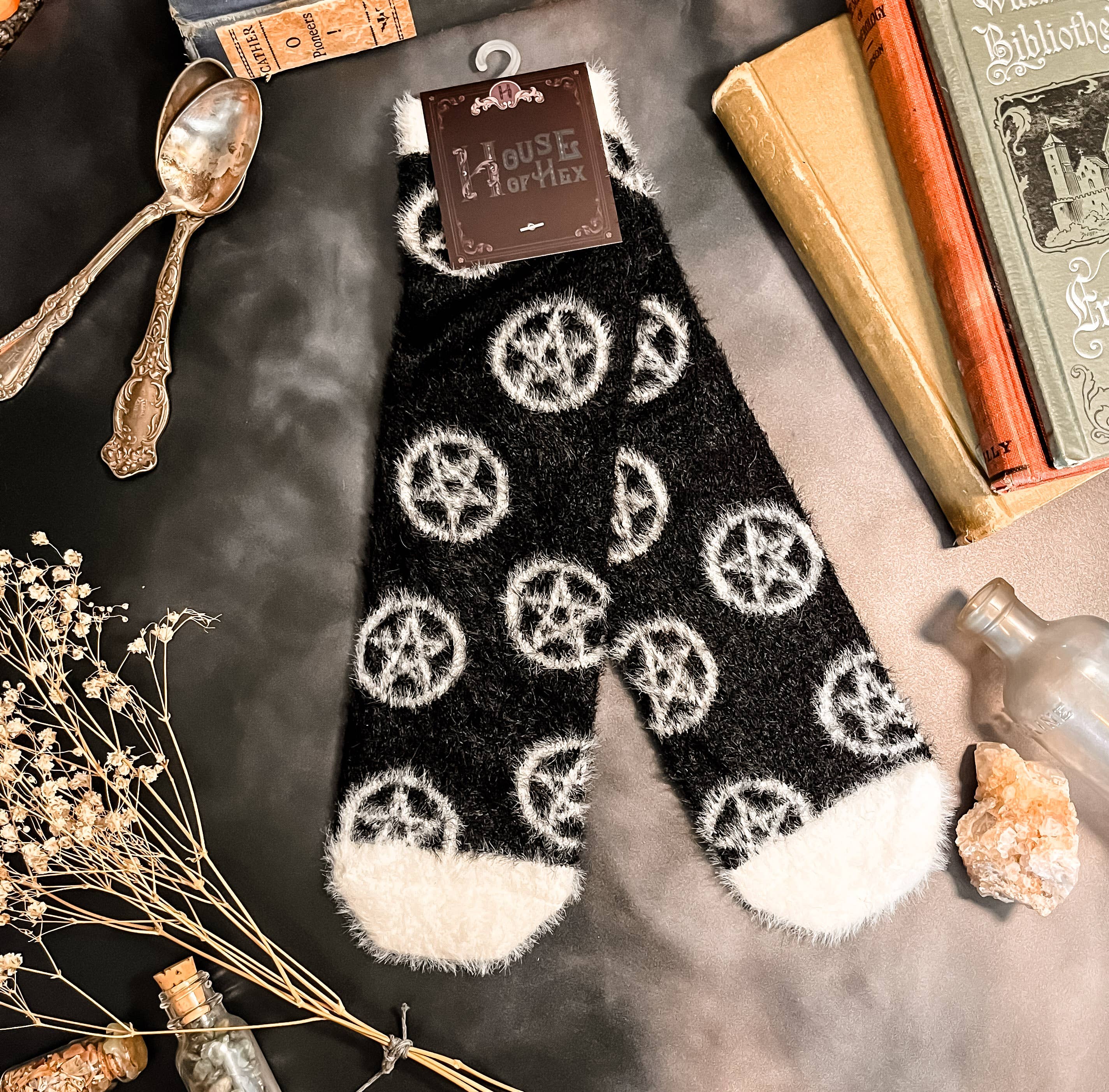 House of Hex - Wholesale Socks - Unisex - Fuzzy Pentagram Socks | Silky soft | Pentacle | witch1