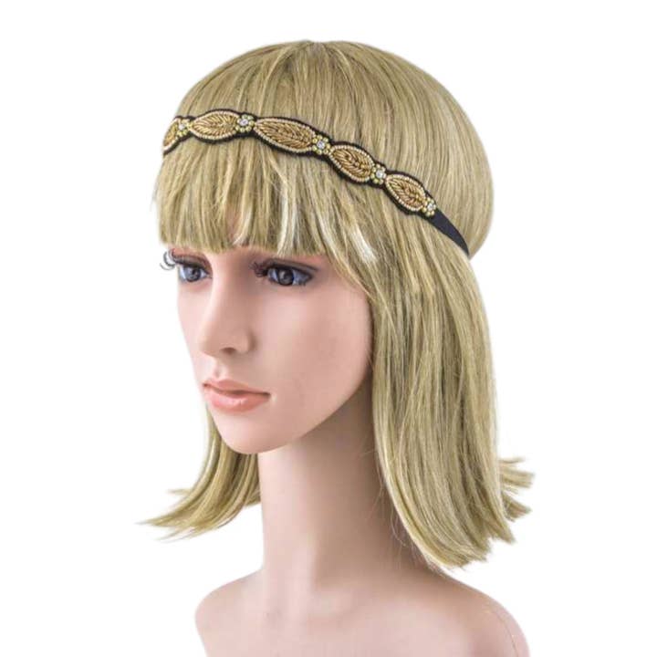 Crystal & Bead Leaf Stretch Headband for wholesale by LA Jewelry Plaza