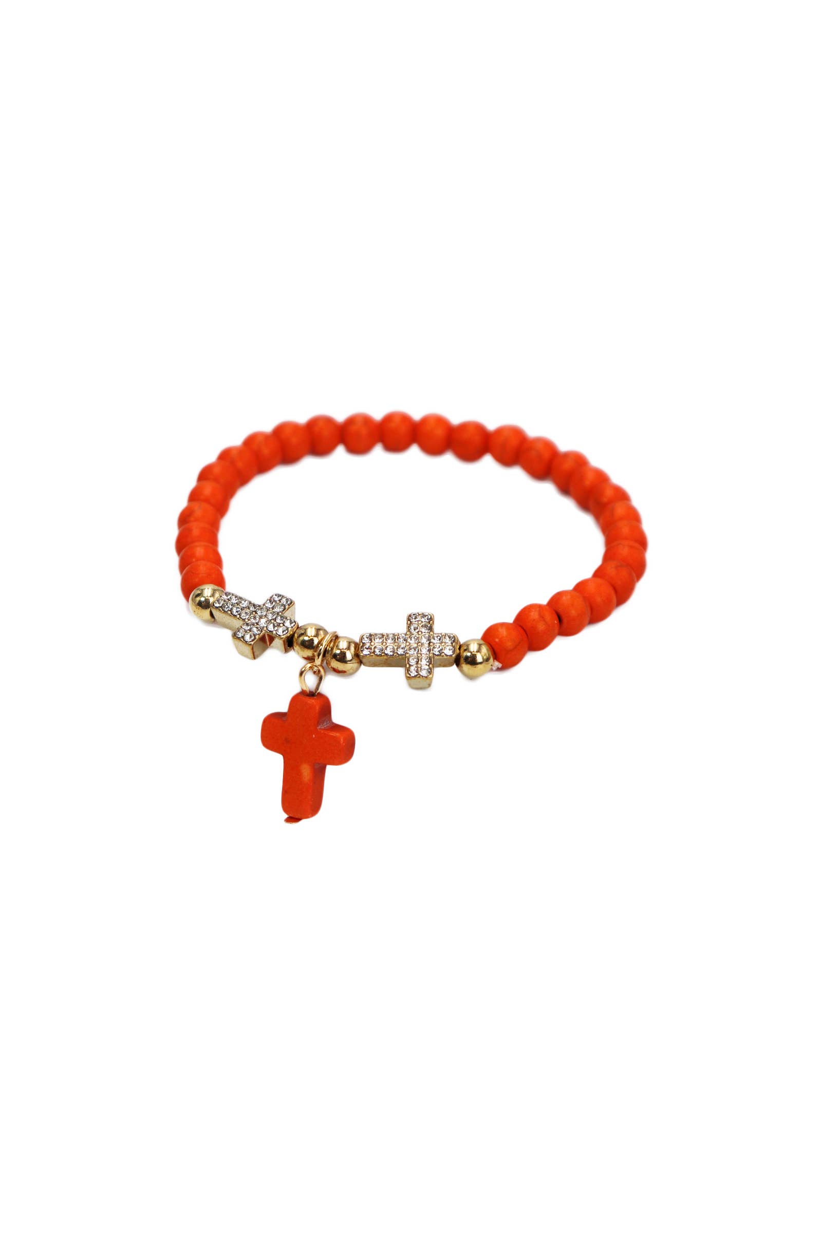 Cap Zone - Wholesale Beaded Bracelet - Cross Pendant Stone Beaded Stretch Bracelet9