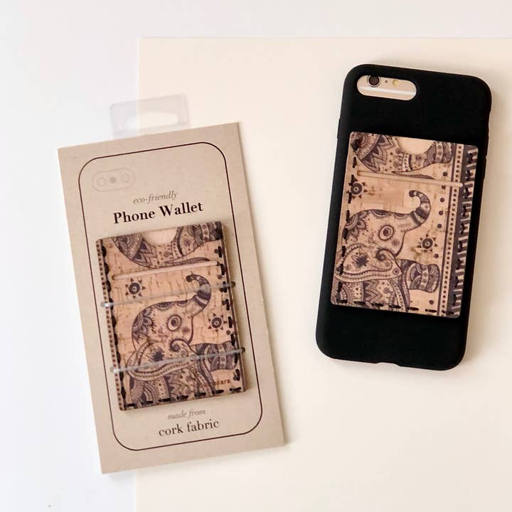 Elephant Cork Fabric Phone Wallet for wholesale by Sumsaara