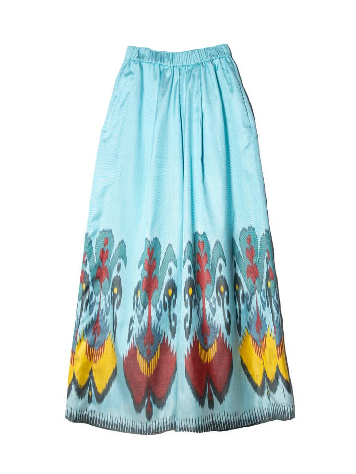 Pantaloni a Gamba Larga Ikat Blu Acqua per la vendita all'ingrosso da parte di Bibi Hanum