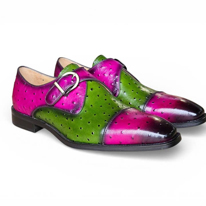 Ostrich Embossed Cap Toe Single Monk Strap for wholesale by Carrucci Shoes