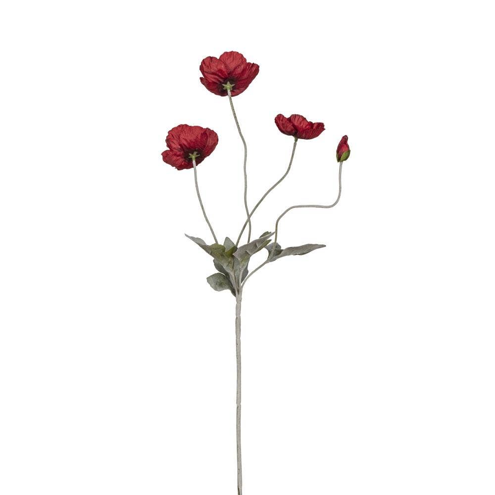 A&B Home Group Inc. - Wholesale Artificial Flowers - 4x2x24" Red Faux Poppy Spray - Red2