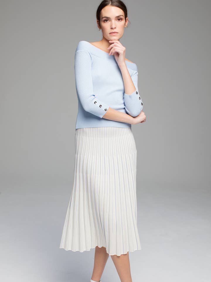 ECRU STRIPED SKIRT for wholesale by TACHI AND ZUCCA