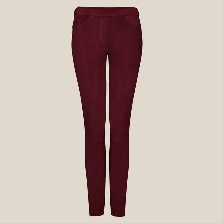Lena stretch leather leggings. burgundy velour for wholesale by AYASSE