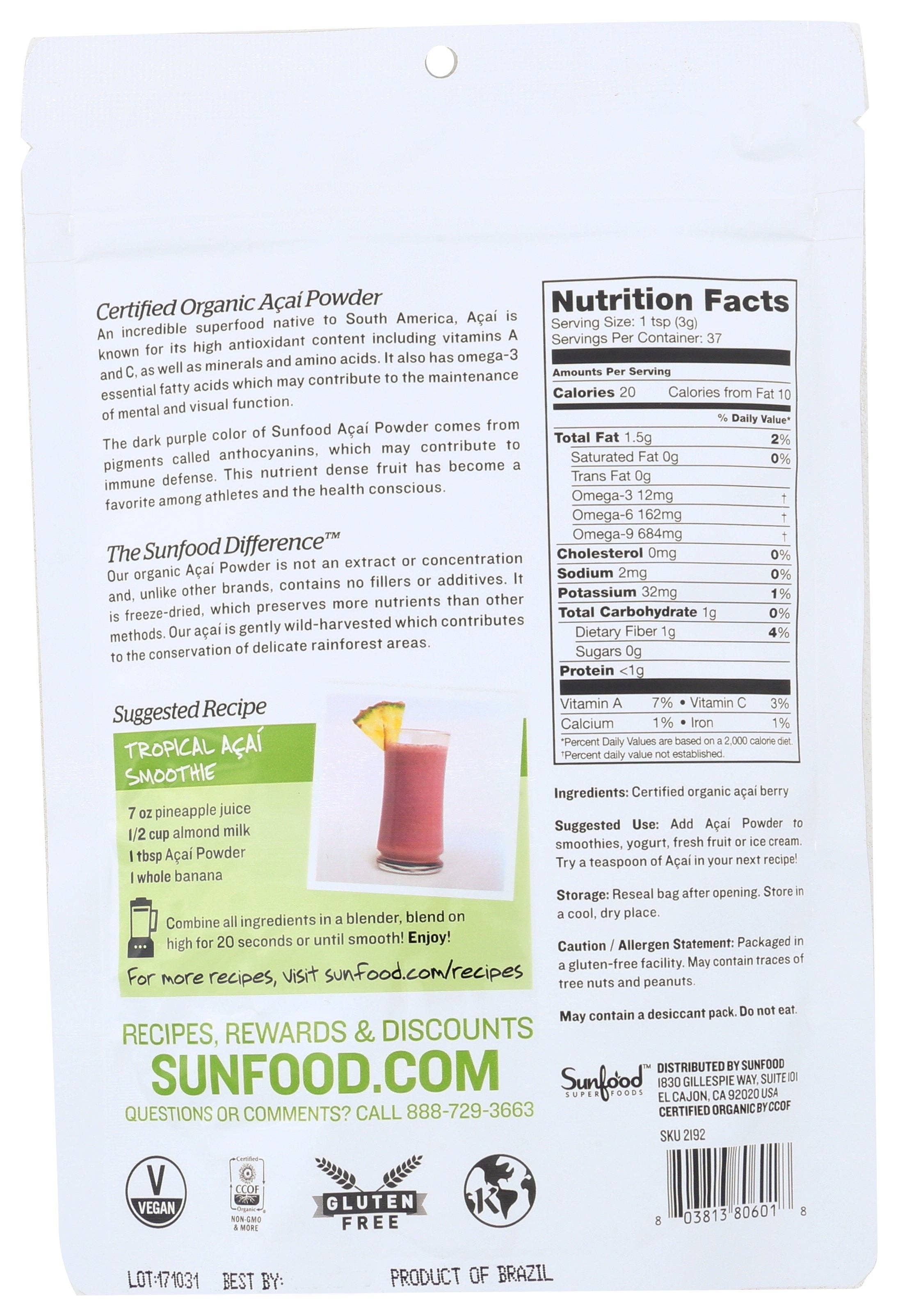 Everyday Supply Co - Wholesale Protein/Superfood Powder - SUNFOOD SUPERFOODS ACAI POWDER ORGANIC1