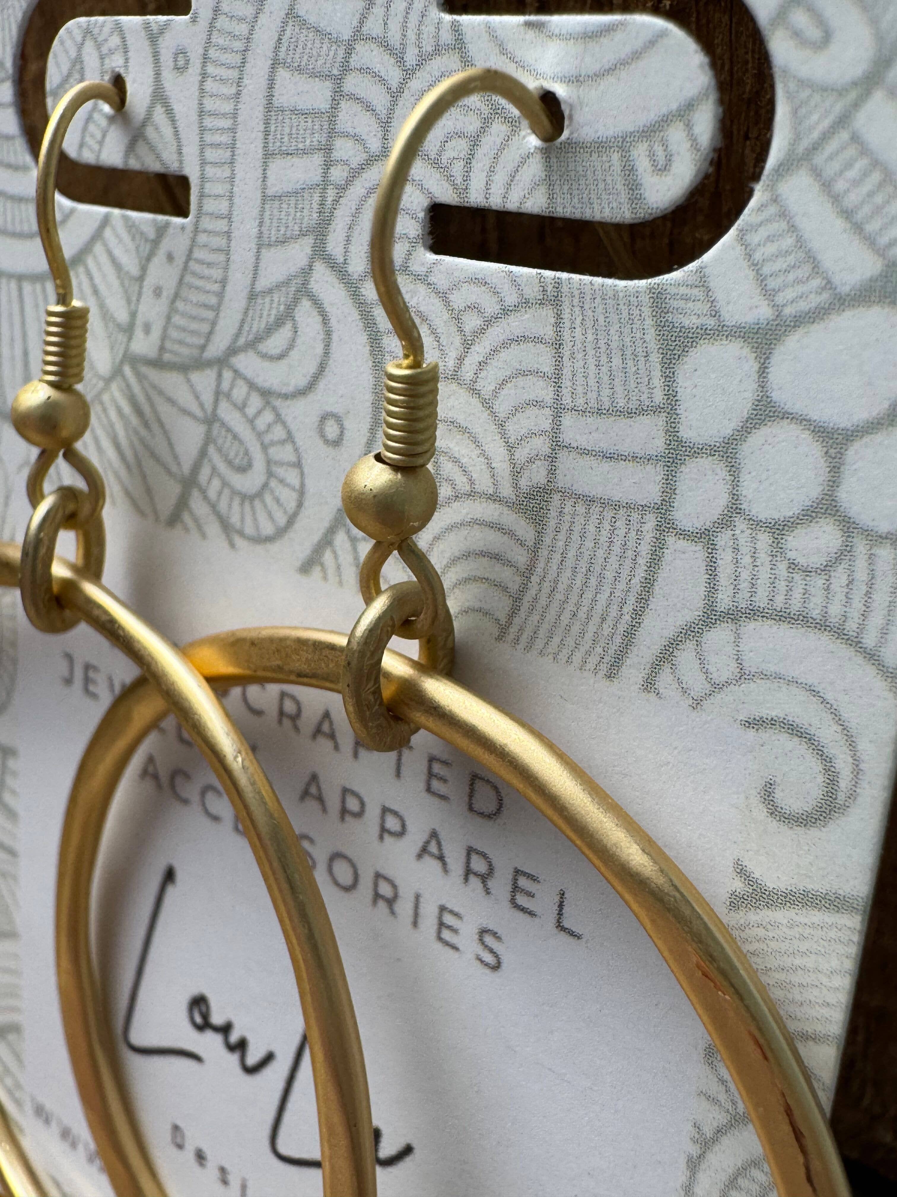 Loulu Designs - Wholesale Dangle Earrings - Hammered Halo Earrings-Matte Gold Two Sizes5