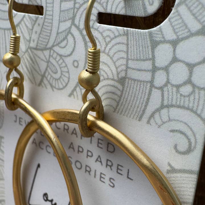 Loulu Designs - Wholesale Dangle Earrings - Hammered Halo Earrings-Matte Gold Two Sizes5