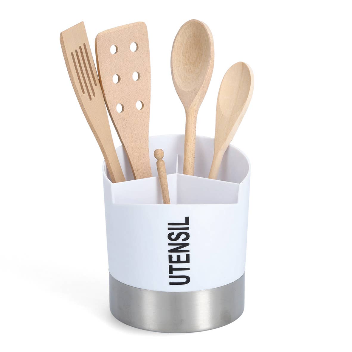 Utensil holder, plastic/stainless steel, white for wholesale on Faire1
