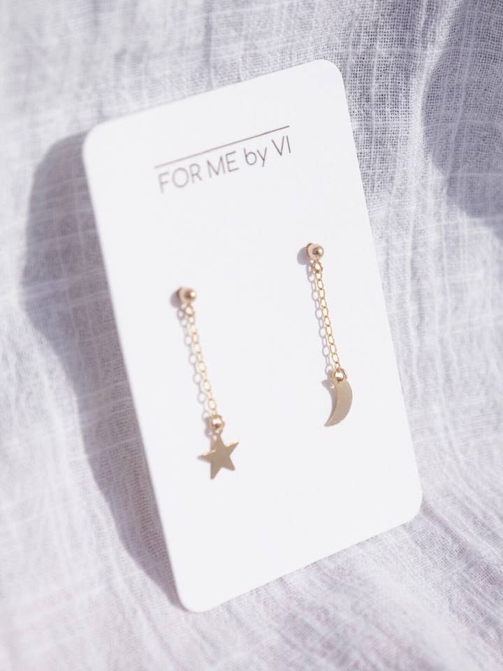 Pendientes Mahina & Hoku, Moon Star, chapados en oro para venta al por mayor de For Me by Vi