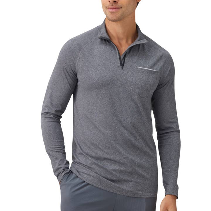 Men's Long Sleeve Quarter-Zip Pullover with Reflective Chest for wholesale by Active by Anna-Kaci