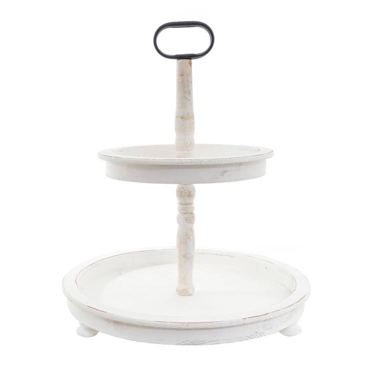 Rustic Wood 2 Tier Tray - White for wholesale by Portofino International Trading, USA