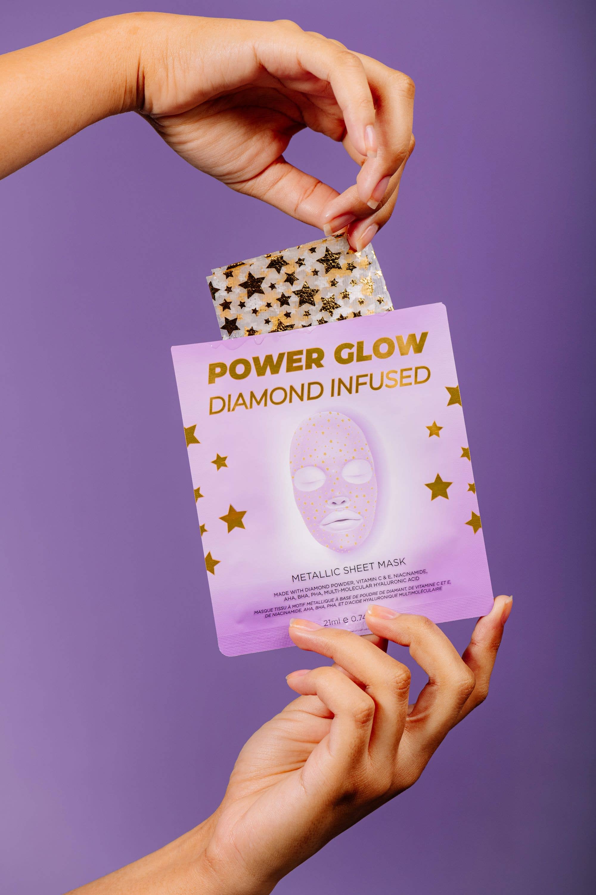 Vitamasques US - Wholesale Skincare Face Mask - Power Glow Diamond Infused Metallic Face Sheet Mask 💎1