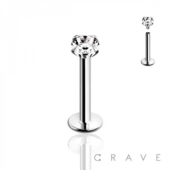 316L SS INTERNALLY THREADED CLEAR CZ PRONG SET LABRET for wholesale by CRAVE