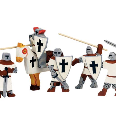 Wooden Crusaders Knights set with Horse for wholesale by PoppyBabyCo
