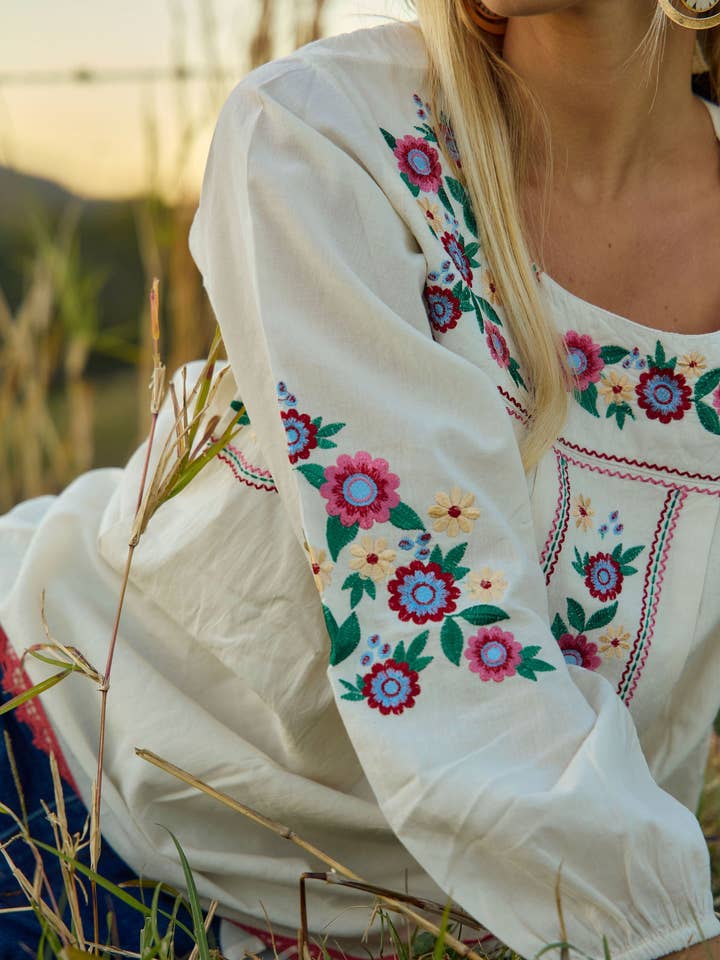 Emma Top Belle Embroidery Natural for wholesale on Faire7