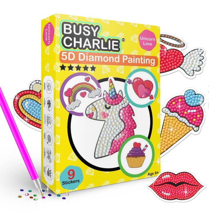 Kit di pittura con diamantini 5D per bambini - Unicorn Love per la vendita all'ingrosso da parte di Busy Charlie LLC