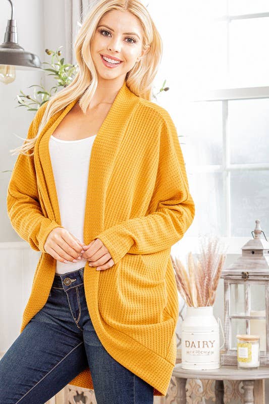HEIMISH - Wholesale Cardigan - Women's - SJ1107-11 WAFFLE SOLID HIGH LOW OPEN CARDIGAN14