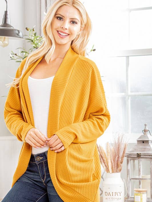 HEIMISH – wholesale Cardigan – Women’s – SJ1107-11 WAFFLE SOLID HIGH LOW OPEN CARDIGAN14