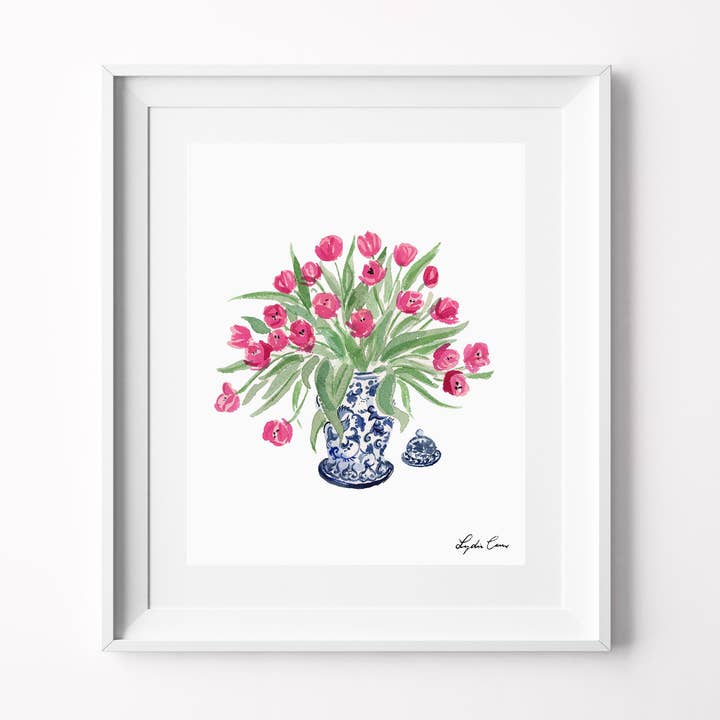 Ingwer-Glas mit Tulpen Kunstdruck für den Großhandel von The Illustrated Life