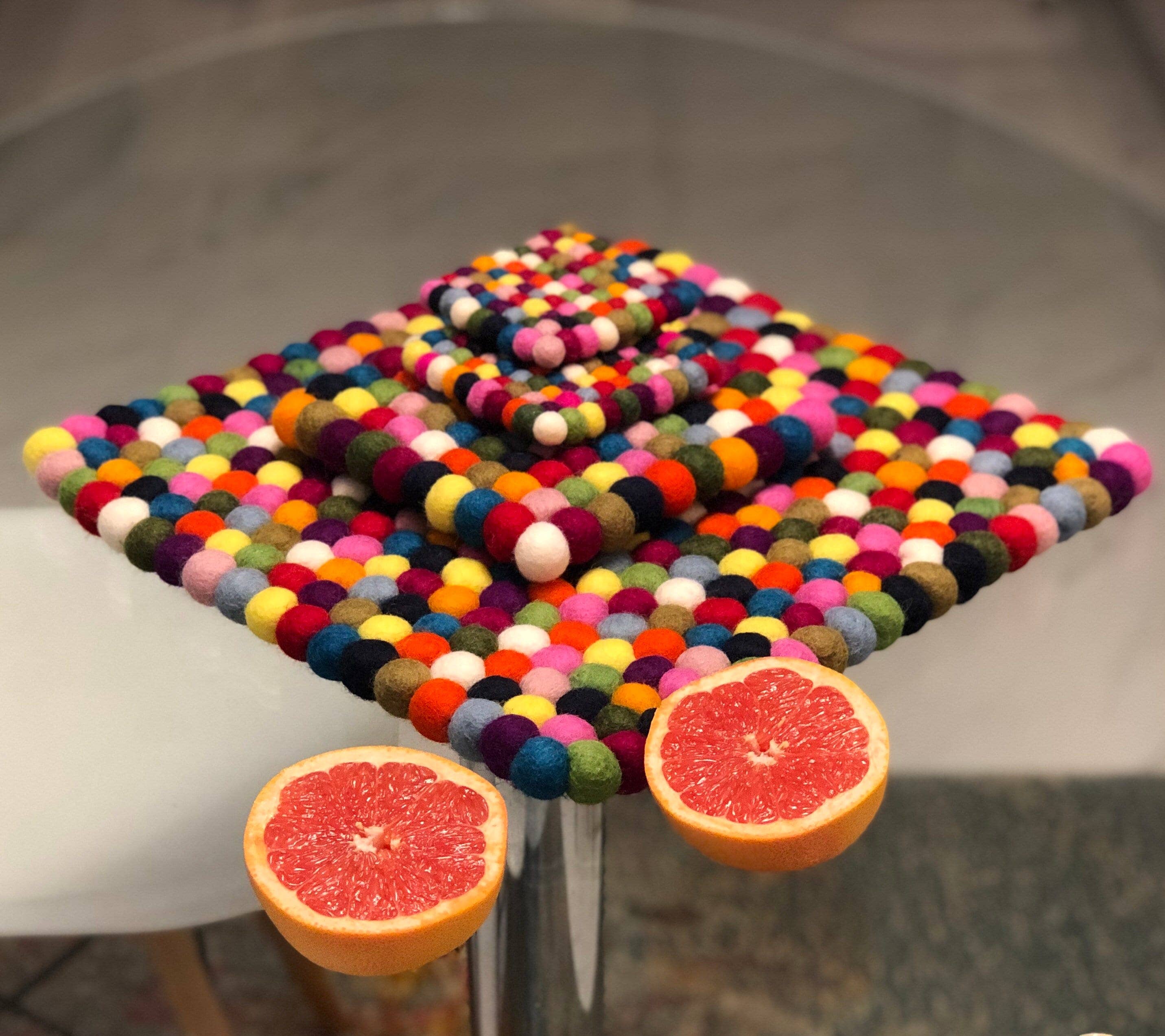 Funky Yak Ltd - Wholesale Trivet - Handmade Felt Pom Pom Trivet/hotpad0