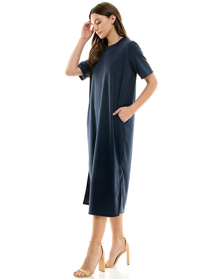 Azules Clothing - Wholesale Dress - Women's - 8272FT | Luxe Comfort French Terry Midi Dress | Made in USA
