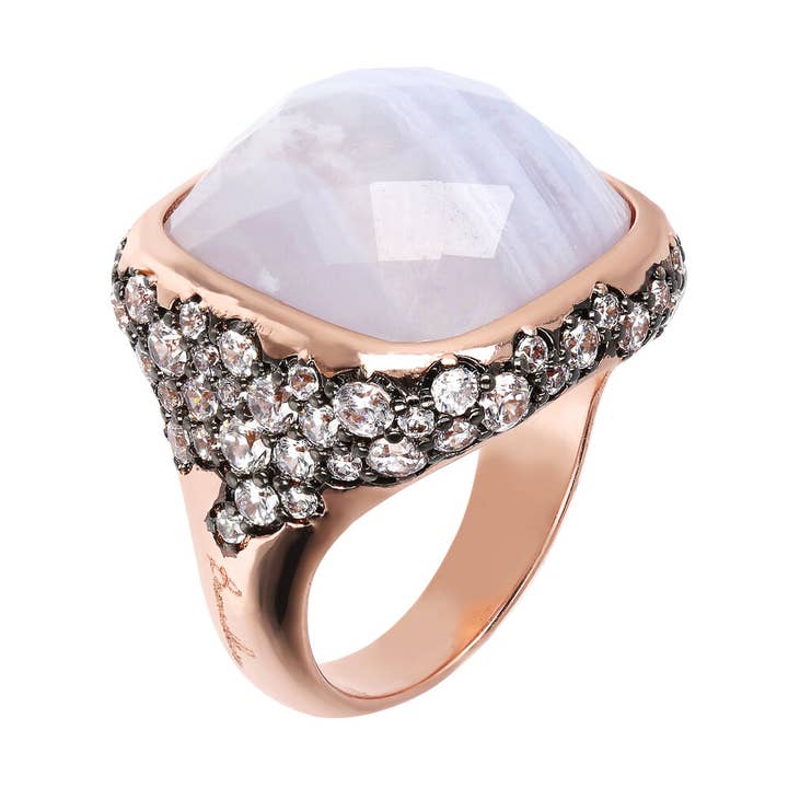 Chevalier-Ring mit facettiertem quadratischem Naturstein für den Großhandel von Bronzallure