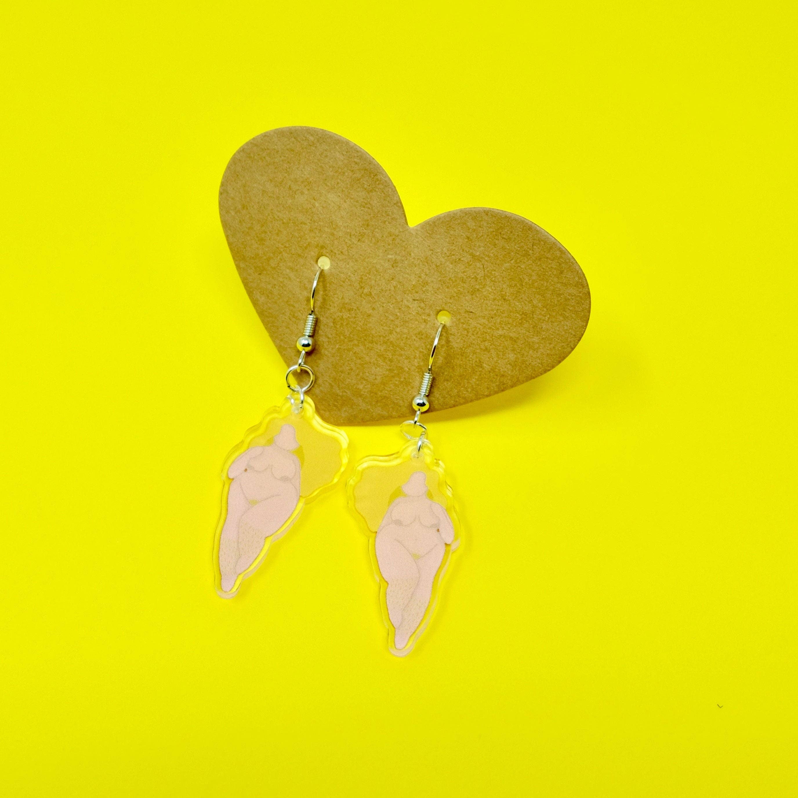 Wish Art Studios - Wholesale Dangle Earrings - Nude Blonde Beauty Acrylic Drop Earrings - Body Positive Gold or Silver Hoop Earrings - Double-sided Recycled Acrylic7