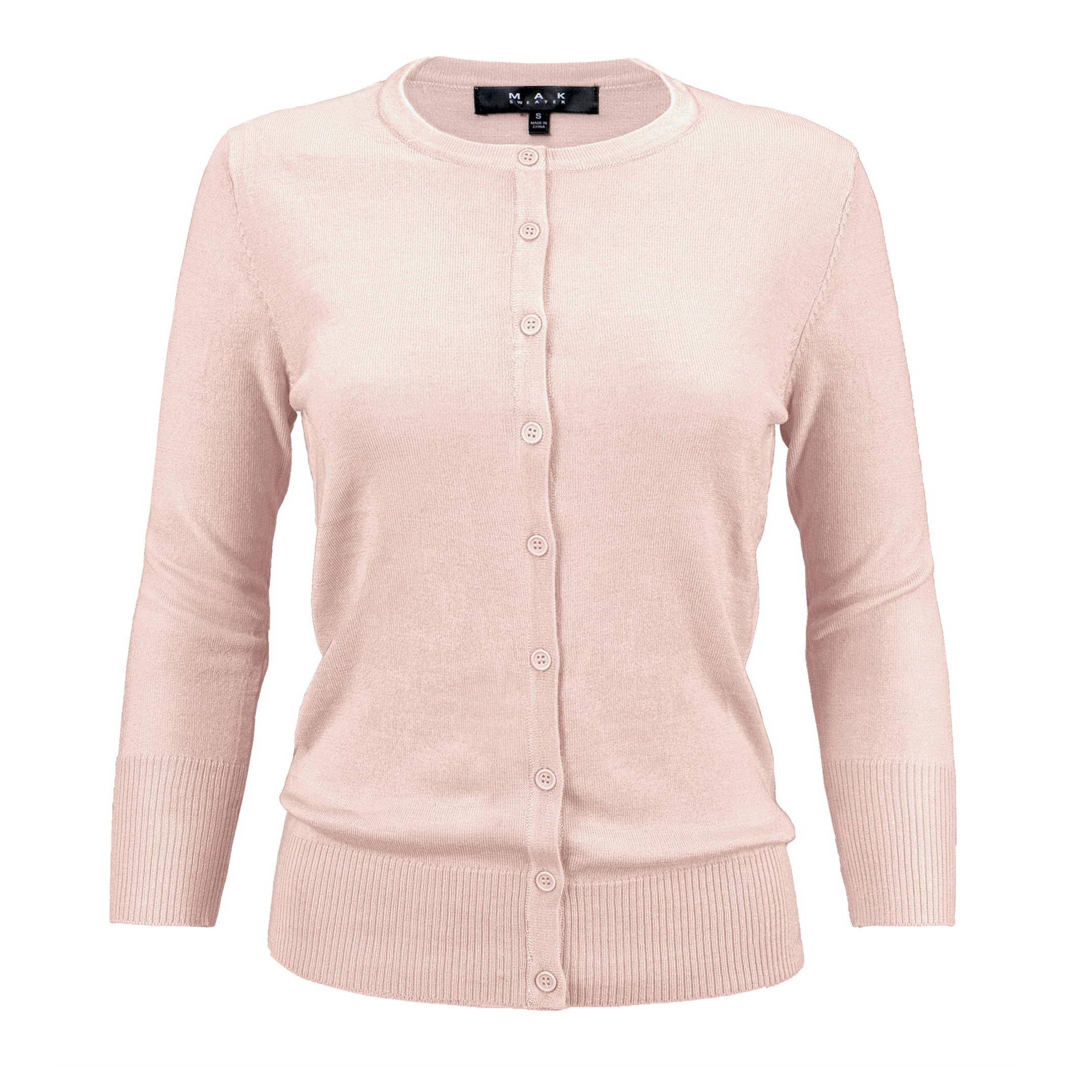 Mak - Wholesale Cardigan - Women's - 3/4 Sleeve Crewneck Plus Size Knit Cardigan Sweater CO079PL6