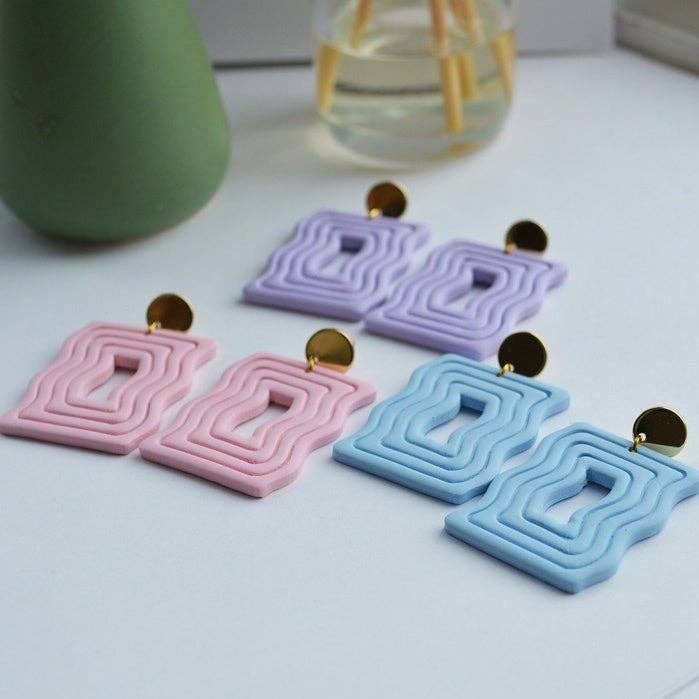 Wavy Rectangular Hoop Clay Earrings for wholesale by Clay Jewels by Jules