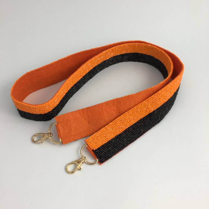 Orange and black beaded purse strap for wholesale by SongLily