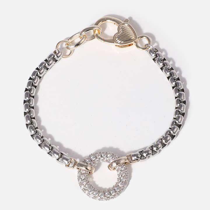 Linked CZ Ring Box Chain Heart Closure Bracelet for wholesale by Fashion City
