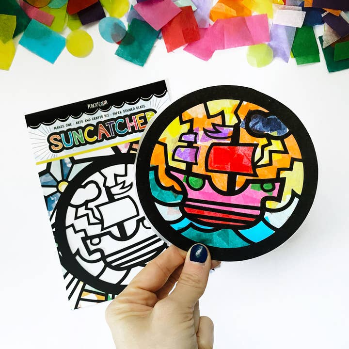 Pirate Ship Paper Suncatcher Craft Kit for wholesale by Punch of Color
