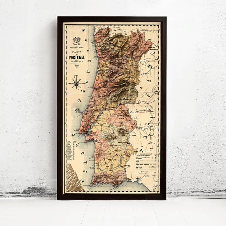 Oude kaart van Portugal 1917 | Vintage wandkunst print voor wholesale door OldCityPrints - Old Maps and Posters