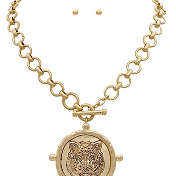 Grace Ann Designs - Wholesale Pendant/Charm Necklace - Tiger Head Coin Necklace (Gameday Accessory)0