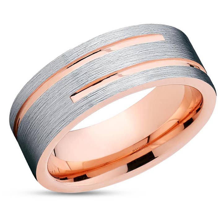 Rose Gold Tungsten Wedding Band - 8mm - Rose Gold Tungsten Ring - Wedding Ring for wholesale by Lucky Love Rings