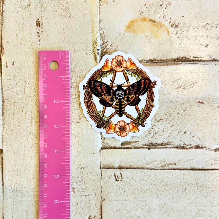 NOMAD Moon Magic - Wholesale Sticker - Handmade Witchy Death Moth Pentagram Sticker, Fall Aesthetic
