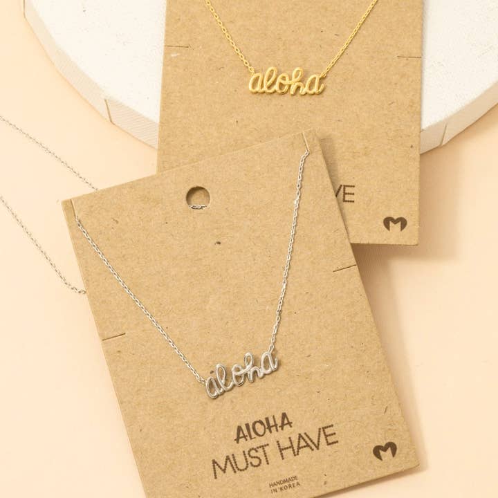 Fame Accessories - Wholesale Pendant/Charm Necklace - Handwritten Aloha Print Necklace