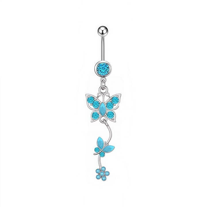 ACCITY - Wholesale Belly Ring - 5Pcs Blue Turquoise Belly Button Rings Set_CWMM94524