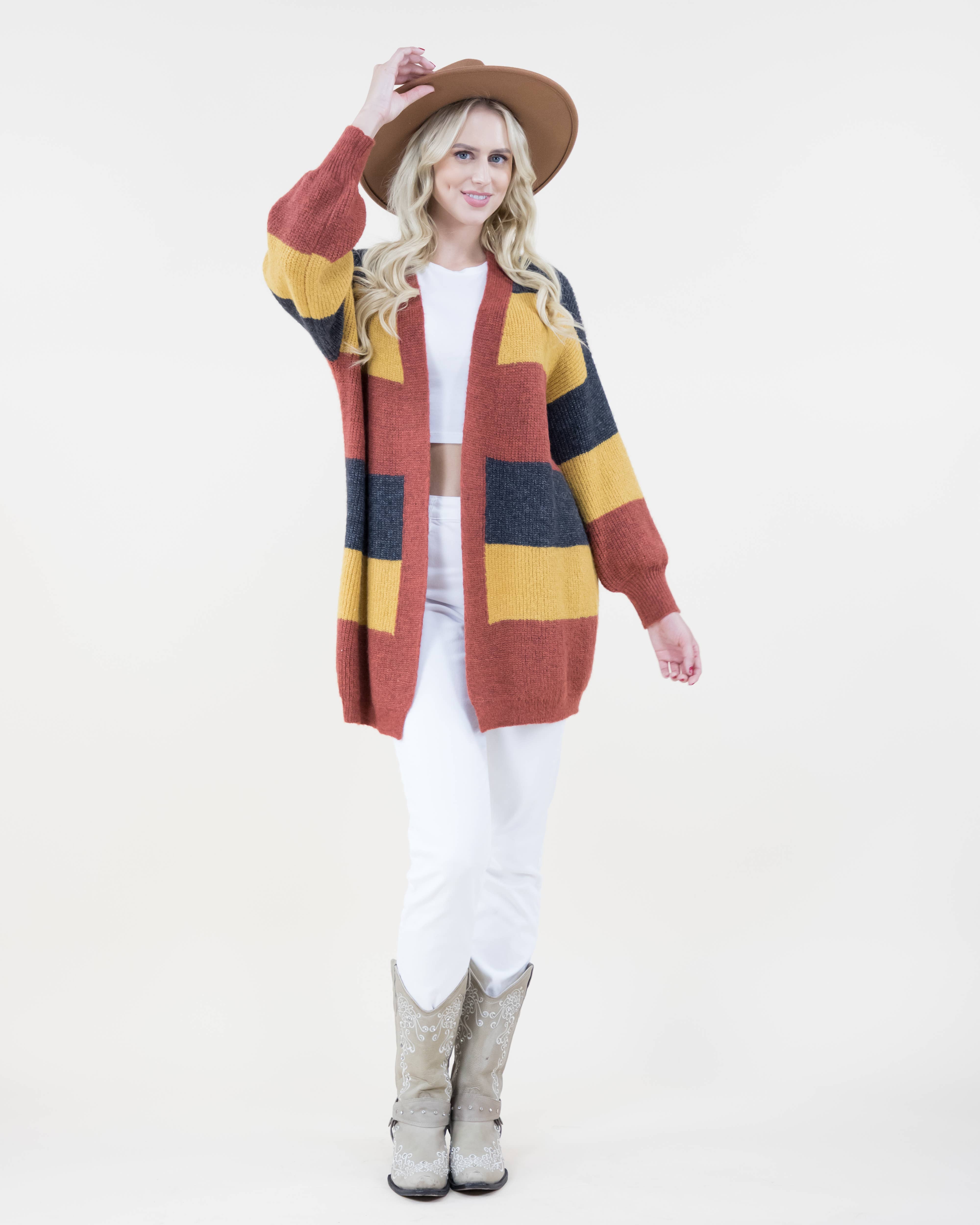 Original USA - Wholesale Cardigan - Women's - Knitted Stripe Cardigan4